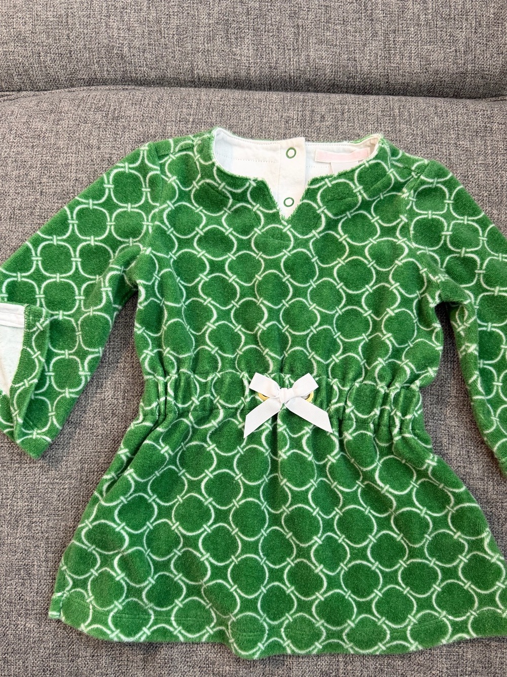 Janie and Jack Green/White Geometric Design Swim Coverup bell sleeves Size 6-12m